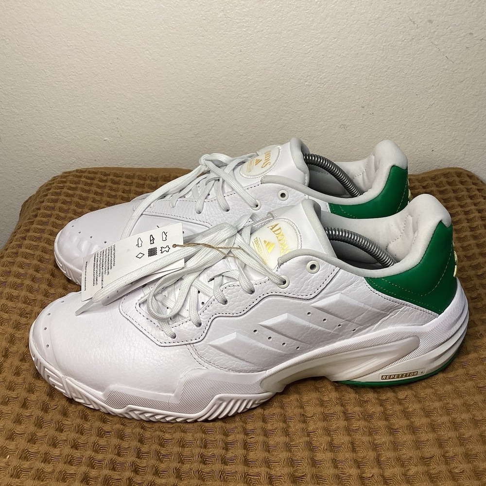 NEW adidas Barricade 13 M Mens Sz 9 Leather Tennis Shoes White Green JP7237